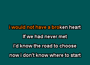 iwould not have a broken heart
lfwe had never met

i'd know the road to choose

now i don't know where to start