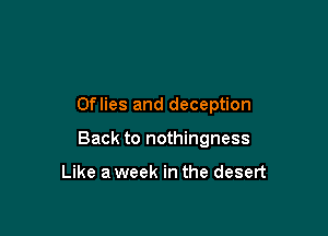 Oflies and deception

Back to nothingness

Like a week in the desert