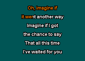0h, imagine if

it went another way

Imagine ifl got
the chance to say

That all this time

I've waited for you