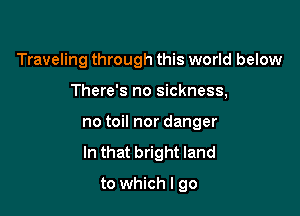 Traveling through this world below

There's no sickness,

no toil nor danger
In that bright land

to which I go