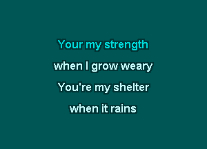 Your my strength

when I grow weary

You're my shelter

when it rains