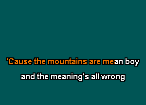 'Cause the mountains are mean boy

and the meaning's all wrong