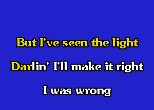 But I've seen the light
Darlin' I'll make it right

I was wrong