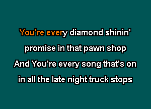 You're every diamond shinin'
promise in that pawn shop
And You're every song that's on

in all the late night truck stops
