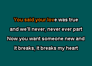 You said your love was true
and we'll never, never ever part
Now you want someone new and

it breaks, it breaks my heart