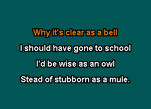 Why it's clear as a bell

I should have gone to school

I'd be wise as an owl

Stead of stubborn as a mule.