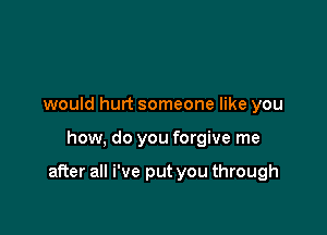 would hurt someone like you

how, do you forgive me

after all We put you through