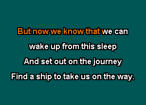 But now we know that we can
wake up from this sleep

And set out on the journey

Find a ship to take us on the way.