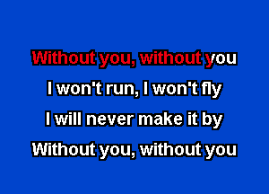 Without you, without you
I won't run, I won't fly
I will never make it by

Without you, without you
