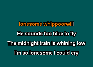 lonesome whippoonNill

He sounds too blue to fly

The midnight train is whining low

I'm so lonesome I could cry