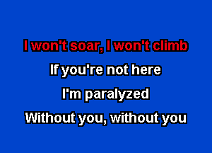 I won't soar, I won't climb

If you're not here

I'm paralyzed
Without you, without you