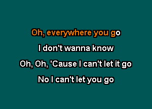 0h, everywhere you go

I don't wanna know

Oh, Oh, 'Cause I can't let it go

No I can't let you go