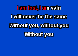 I am lost, I am vain

I will never be the same

Without you, without you

Without you