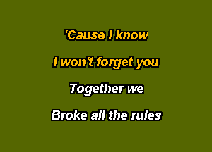 'Cause Iknow

I won't forget you

Together we

Broke a the rules