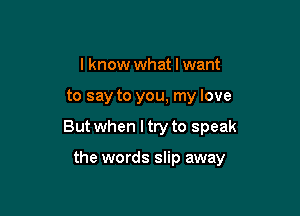I know what I want

to say to you, my love

But when I try to speak

the words slip away