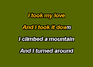 I took my love

And I took it down
I climbed a mountain

And I turned around