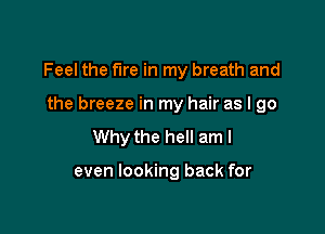 Feel the fire in my breath and

the breeze in my hair as I go

Why the hell am I

even looking back for