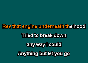 Rev that engine underneath the hood
Tried to break down

any way I could

Anything but let you go
