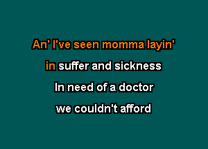 An' I've seen momma layin'

in suffer and sickness
In need ofa doctor

we couldn't afford