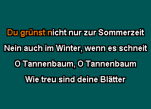 Du ng'Jnst nicht nur zur Sommerzeit
Nein auch im Winter, wenn es schneit
0 Tannenbaum, 0 Tannenbaum

Wie treu sind deine Blatter