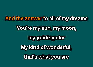 And the answer to all of my dreams
You're my sun, my moon,

my guiding star

My kind of wonderful,

that's what you are