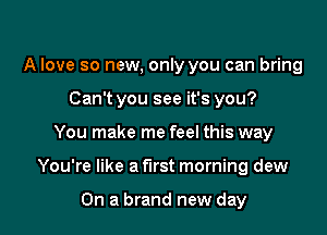 A love so new, only you can bring
Can't you see it's you?

You make me feel this way

You're like a first morning dew

On a brand new day