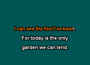 I can see the fool I've been.

For today is the only

garden we can tend.