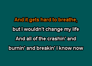 And it gets hard to breathe,

but I wouldn't change my life

And all ofthe crashin' and

burnin' and breakin' I know now