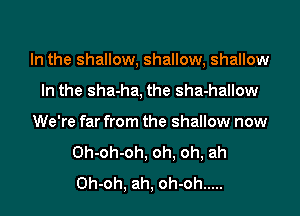 In the shallow, shallow, shallow
In the sha-ha, the sha-hallow
We're far from the shallow now
0h-oh-oh, oh, oh, ah
0h-oh, ah, oh-oh .....