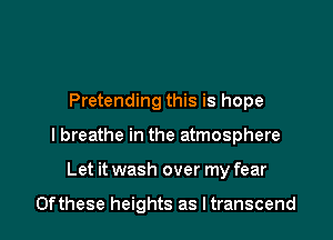 Pretending this is hope

I breathe in the atmosphere

Let it wash over my fear

0fthese heights as Itranscend