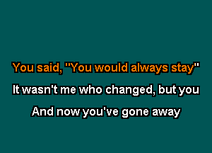 You said, You would always stay

It wasn't me who changed, but you

And now you've gone away