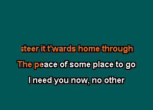 steer it t'wards home through

The peace of some place to go

I need you now, no other