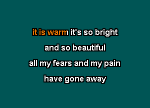 it is warm it's so bright

and so beautiful
all my fears and my pain

have gone away