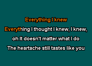 Everything I knew
Everything I thought I knew, I knew,
oh It doesn't matter what I do

The heartache still tastes like you