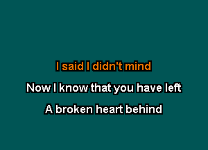 lsaid I didn't mind

Nowl know that you have left

A broken heart behind