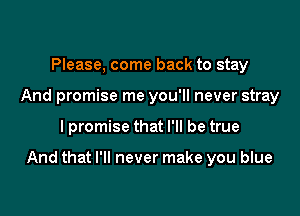 Please, come back to stay
And promise me you'll never stray

I promise that I'll be true

And that I'll never make you blue