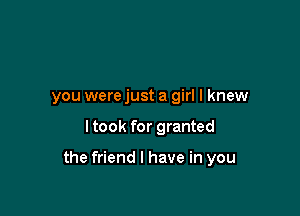 you were just a girl I knew

I took for granted

the friend I have in you