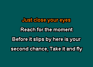 Just close your eyes
Reach for the moment

Before it slips by here is your

second chance, Take it and fly
