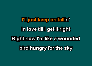 I'll just keep on fallin'
in love till I get it right

Right now I'm like a wounded

bird hungry for the sky