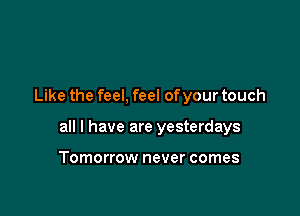 Like the feel, feel ofyour touch

all I have are yesterdays

Tomorrow never comes