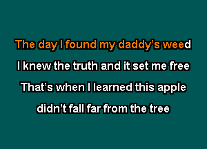 The day I found my dadst weed
I knew the truth and it set me free
That!s when I learned this apple

didnht fall far from the tree