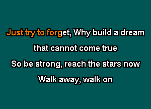 Just try to forget, Why build a dream

that cannot come true
So be strong, reach the stars now

Walk away, walk on