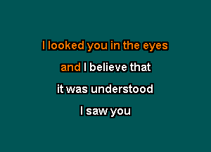 I looked you in the eyes

and I believe that
it was understood

I saw you