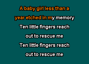 A baby girl less than a
year etched in my memory
Ten little fingers reach

out to rescue me

Ten little fingers reach

out to rescue me