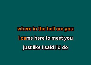 where in the hell are you

I came here to meet you
just like I said I'd do