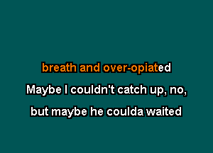 breath and over-opiated

Maybe I couldn't catch up, no,

but maybe he coulda waited