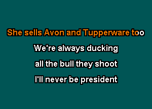 She sells Avon and Tupperware too

We're always ducking

all the bull they shoot

I'll never be president
