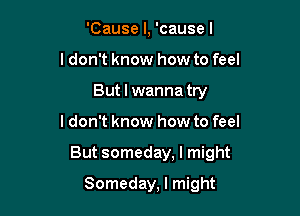 'Cause I, 'causel
ldon't know how to feel
But I wanna try

ldon't know how to feel

But someday, I might

Someday, I might