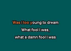 Was I too young to dream

What fool I was,

what a damn fool I was
