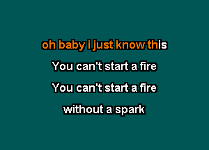 oh baby ijust know this
You can't start a fire

You can't start a fire

without a spark